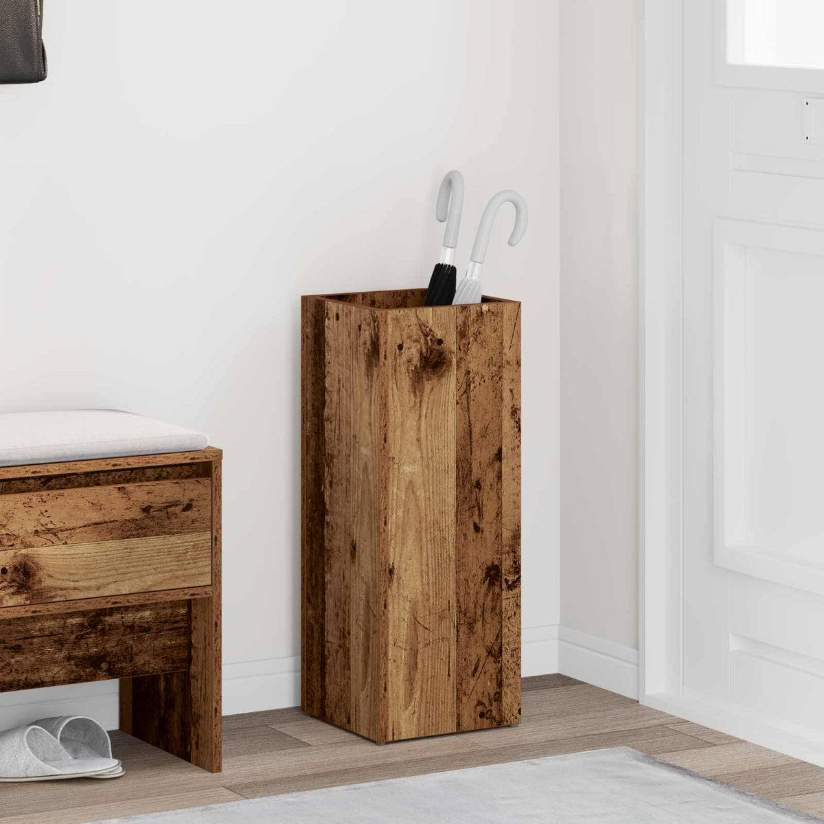 Paraplu Standaard Met Opslag 25 X 24,5 X 64 Cm Bewerkt Hout