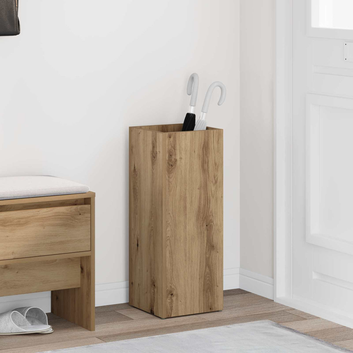 Paraplu Standaard Met Opslag 25 X 24,5 X 64 Cm Bewerkt Hout