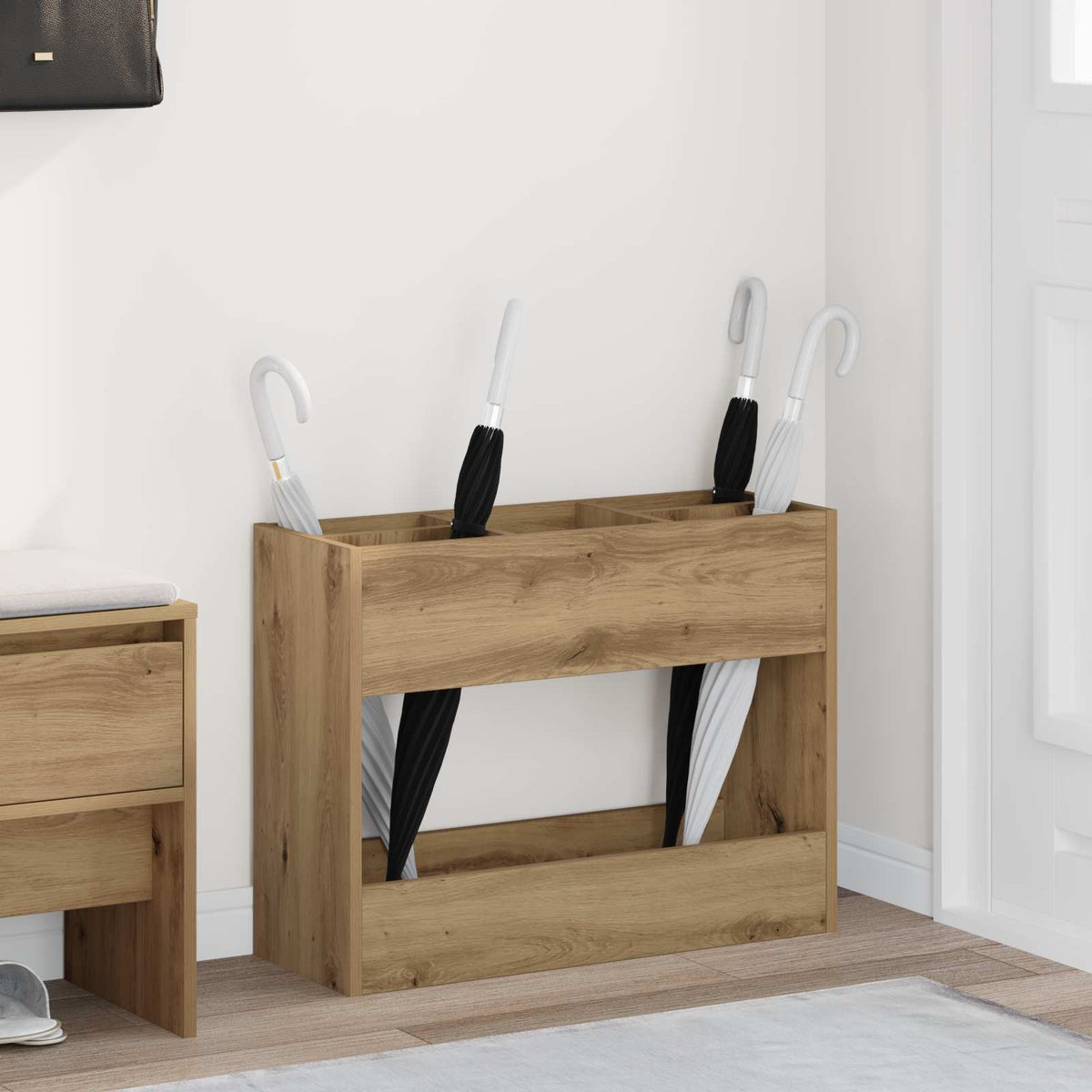 Paraplu Standaard Met Opslag 65 X 24 X 50 Cm Bewerkt Hout