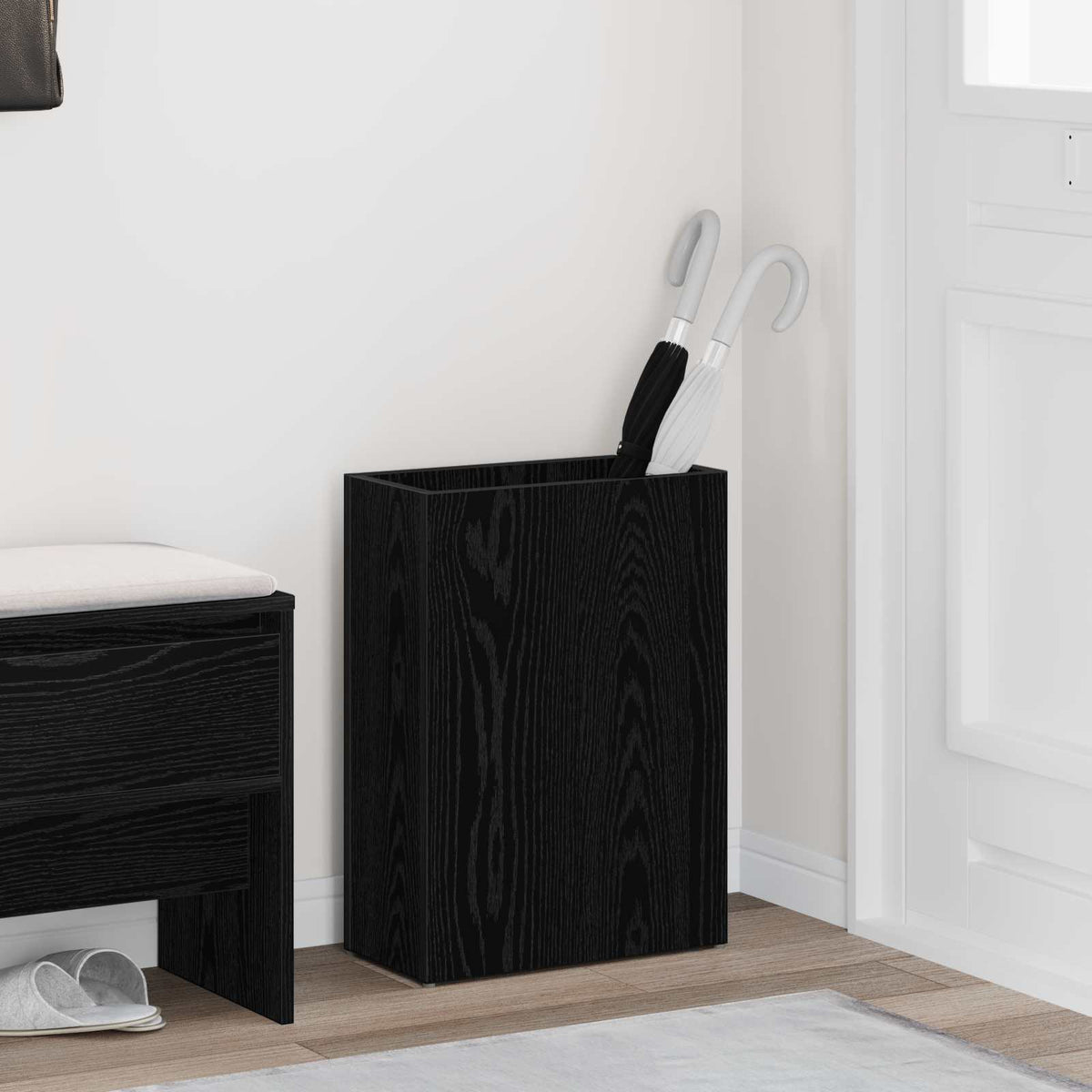 Paraplu Standaard Met Opslag Bewerkt Hout