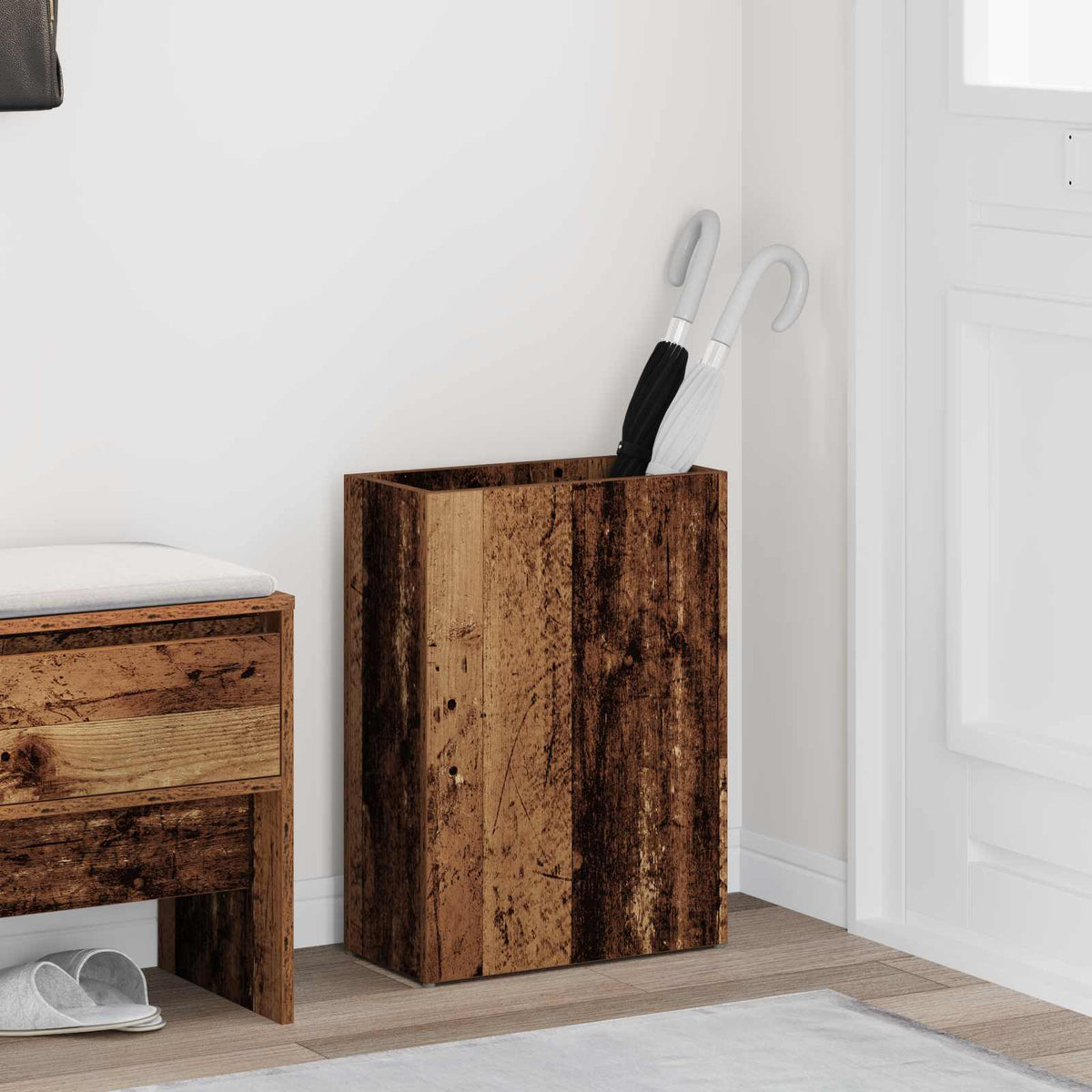 Paraplu Standaard Met Opslag Bewerkt Hout