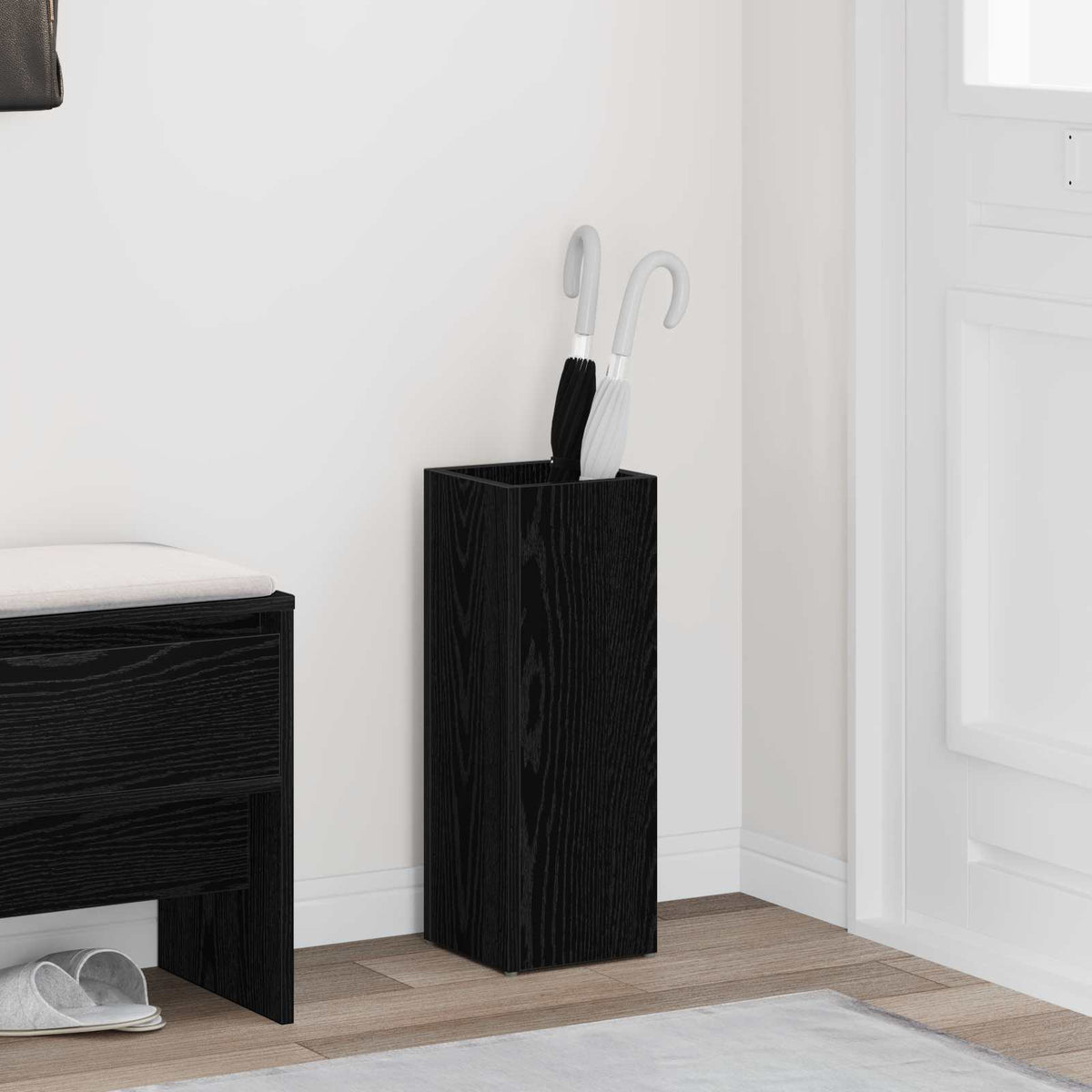 Paraplu Standaard Met Opslag Bewerkt Hout