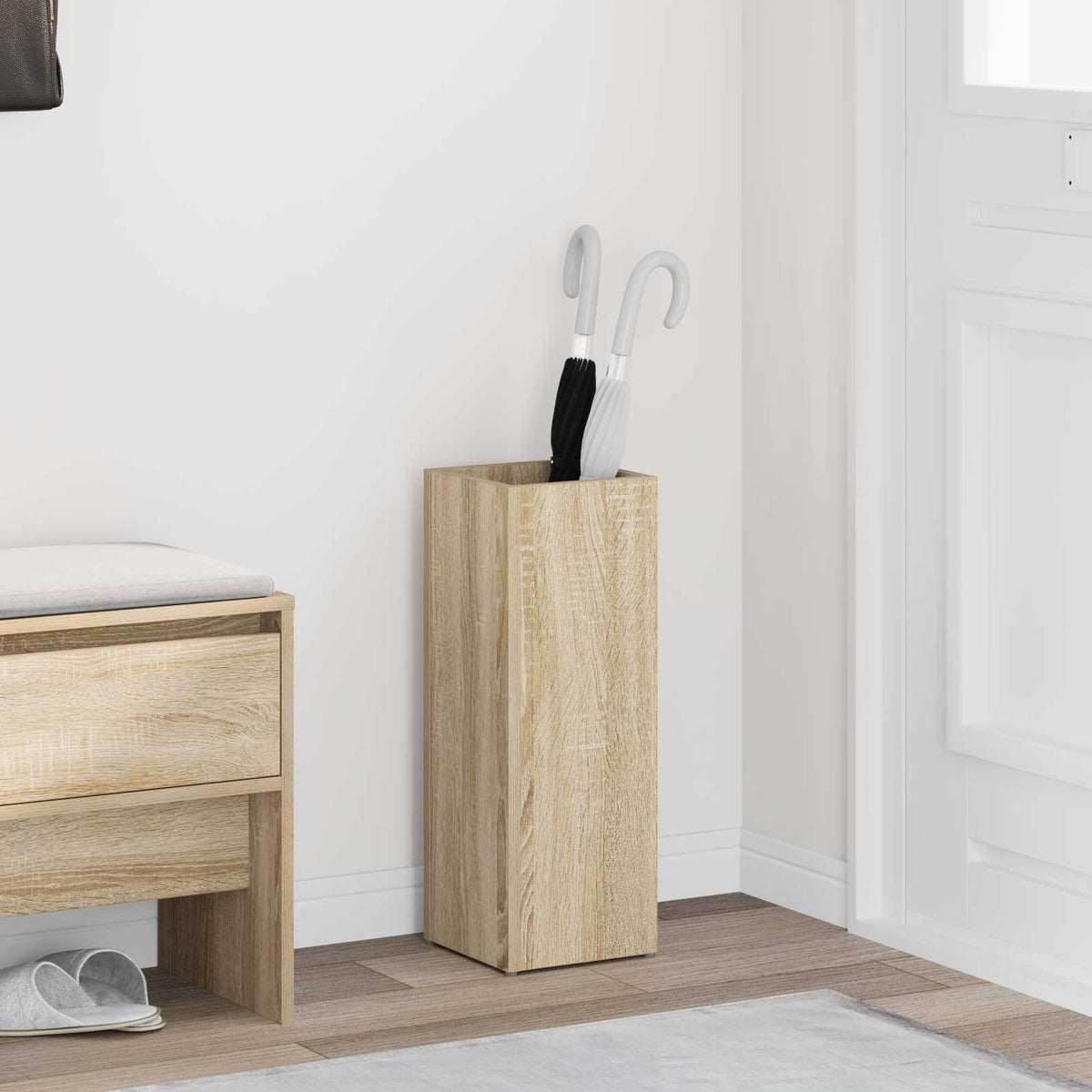 Paraplu Standaard Met Opslag Bewerkt Hout