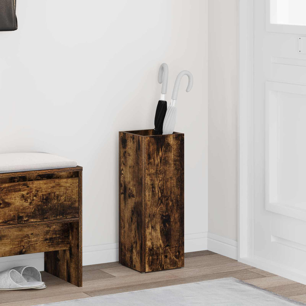 Paraplu Standaard Met Opslag Bewerkt Hout