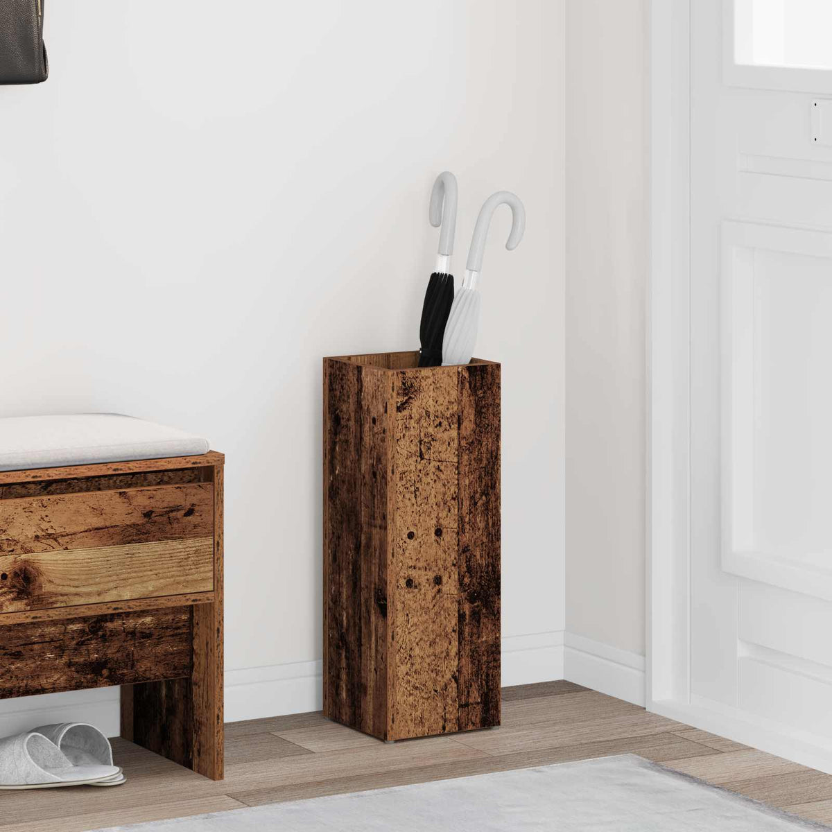 Paraplu Standaard Met Opslag Bewerkt Hout