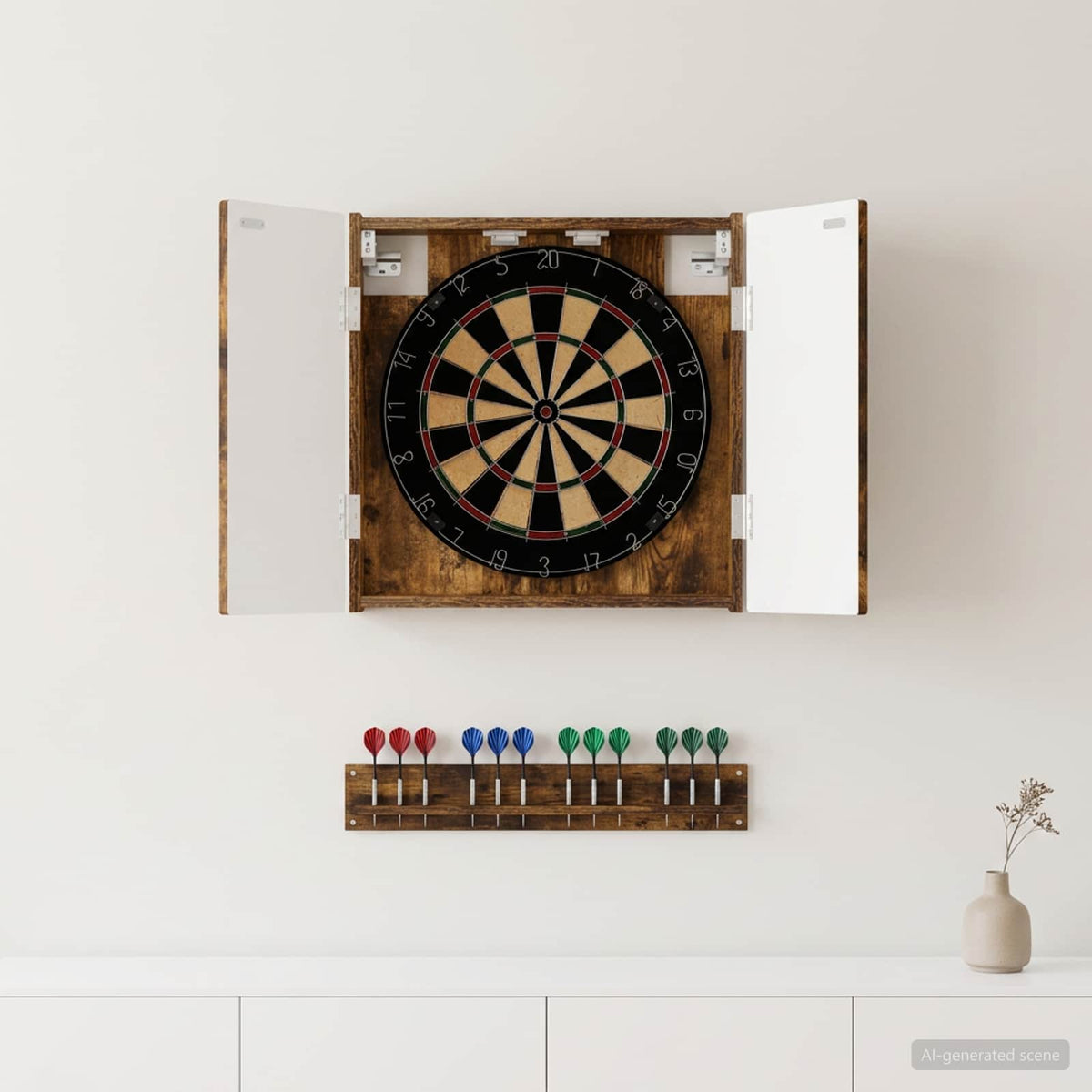 Dartbord Kabinet Arnhem 52,5 X 10,5 X 53,5 Cm Bewerkt Hout