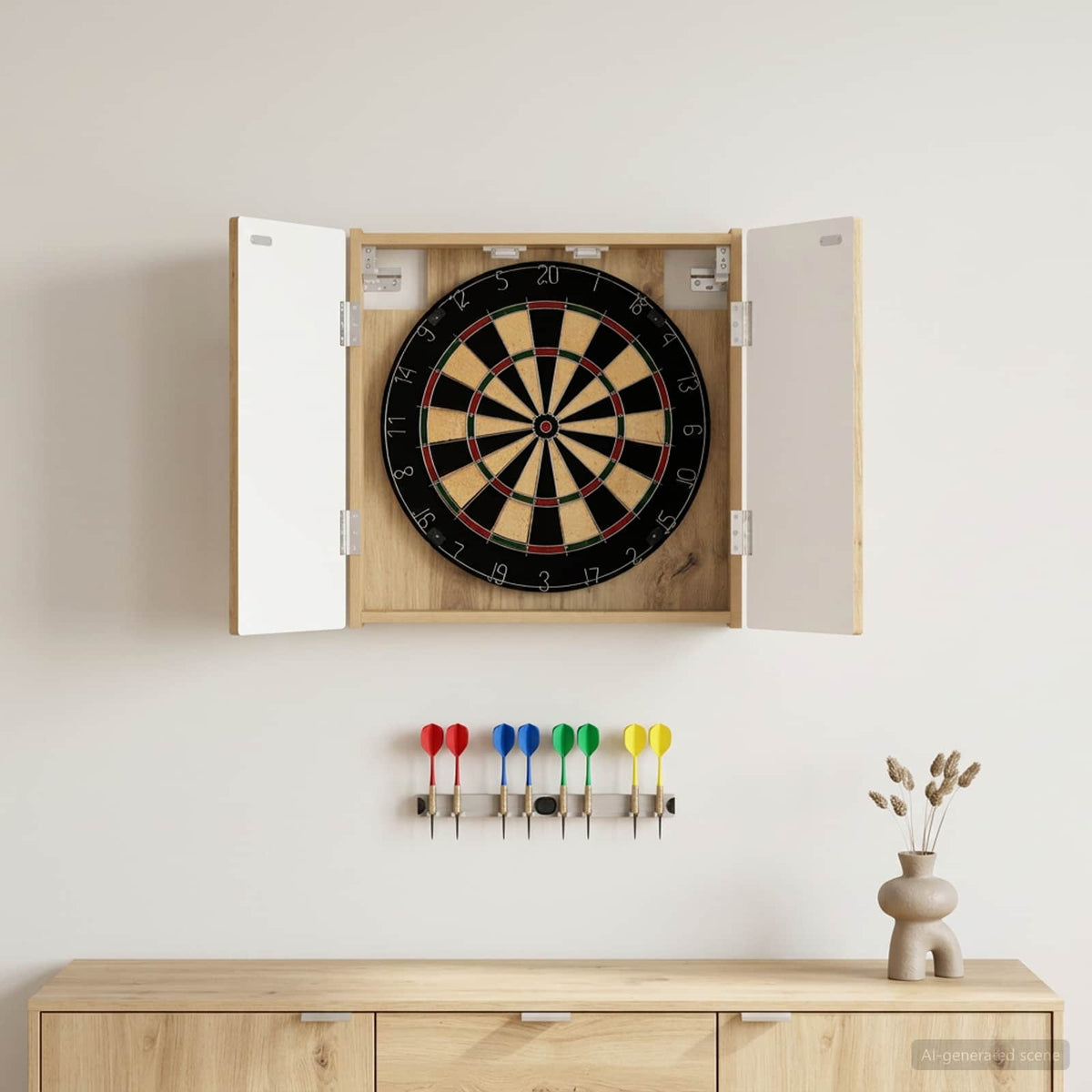 Dartbord Kabinet Arnhem 52,5 X 10,5 X 53,5 Cm Bewerkt Hout