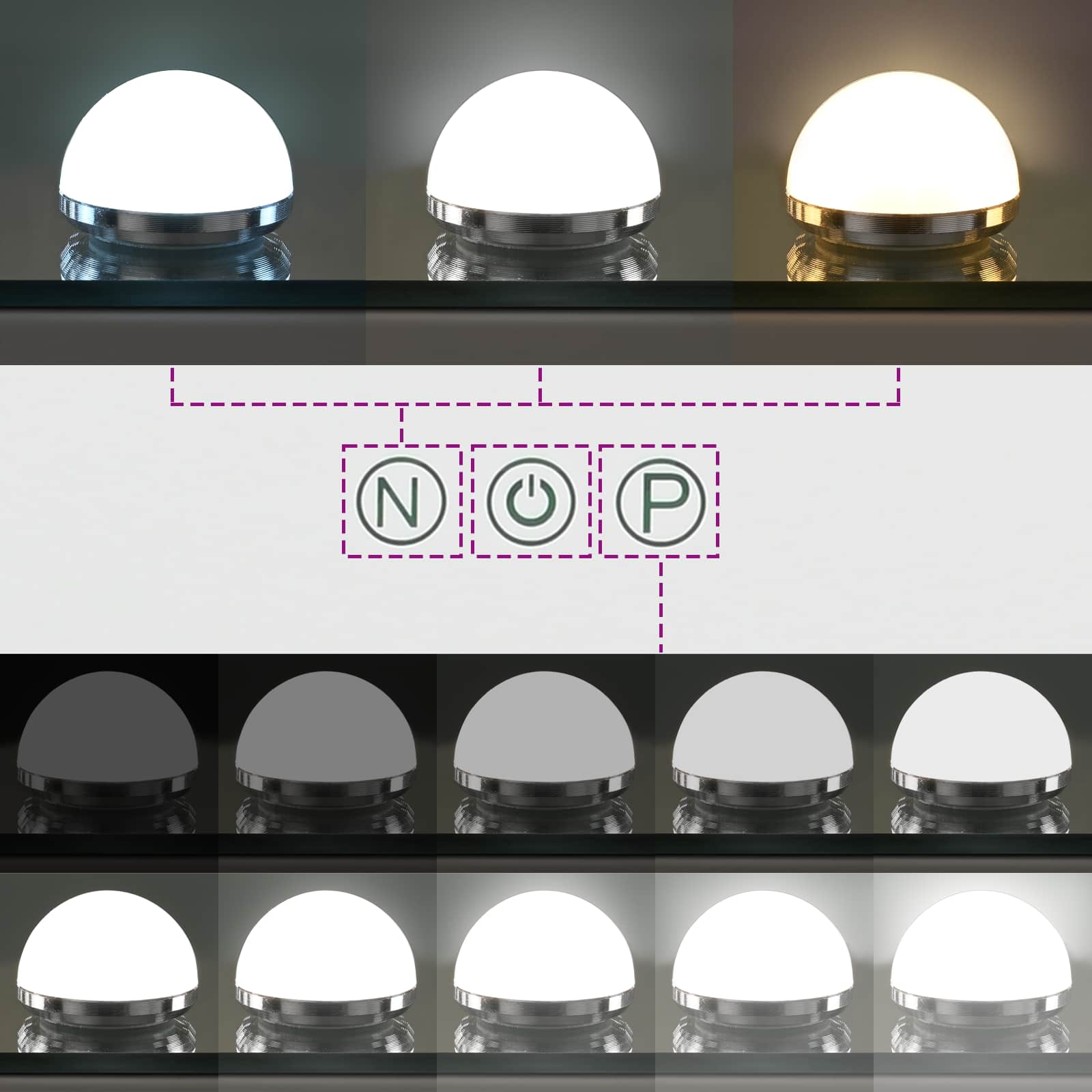 Led Make-Up Spiegel Wit 44 X 10 X 53 Cm Glas En Staal