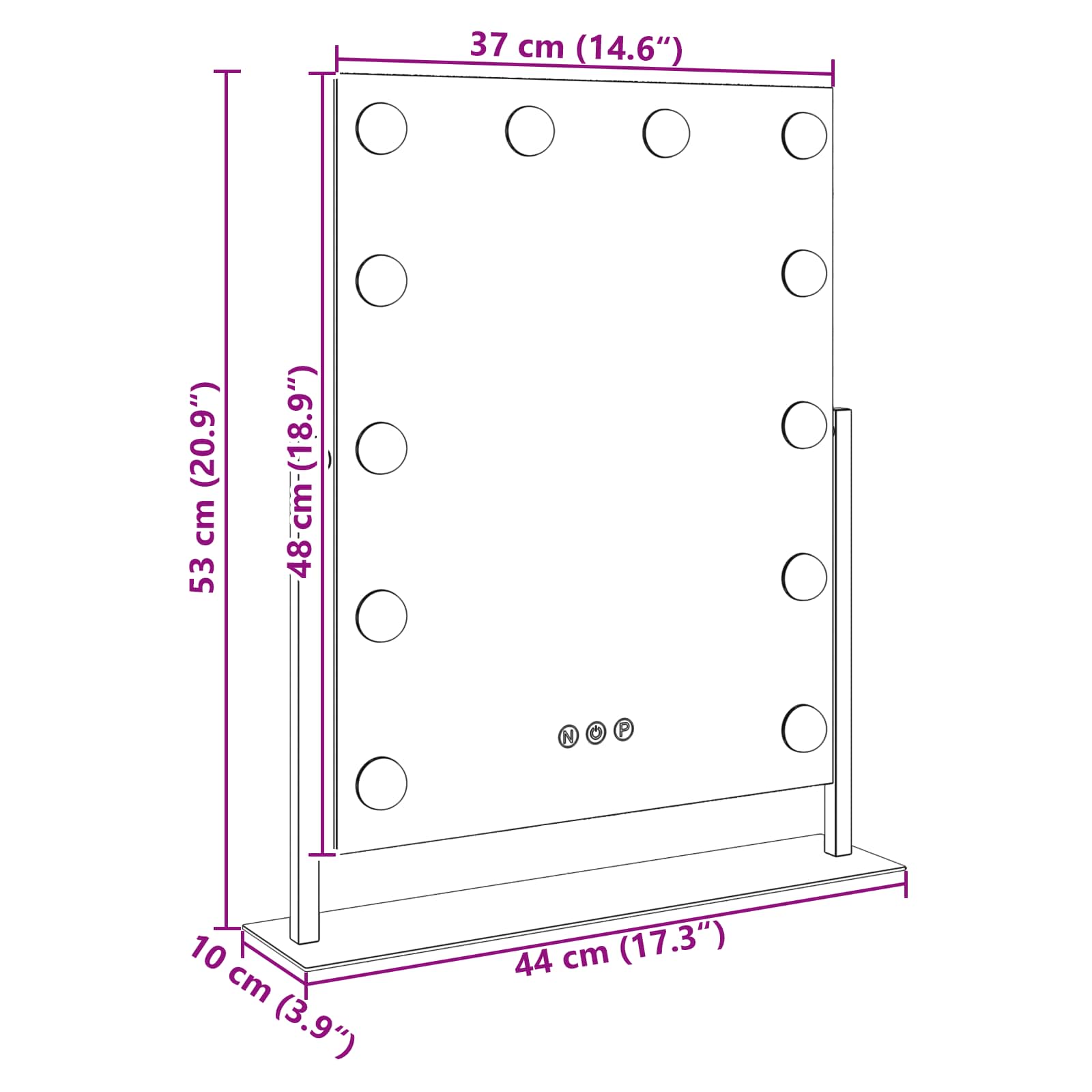 Led Make-Up Spiegel Wit 44 X 10 X 53 Cm Glas En Staal