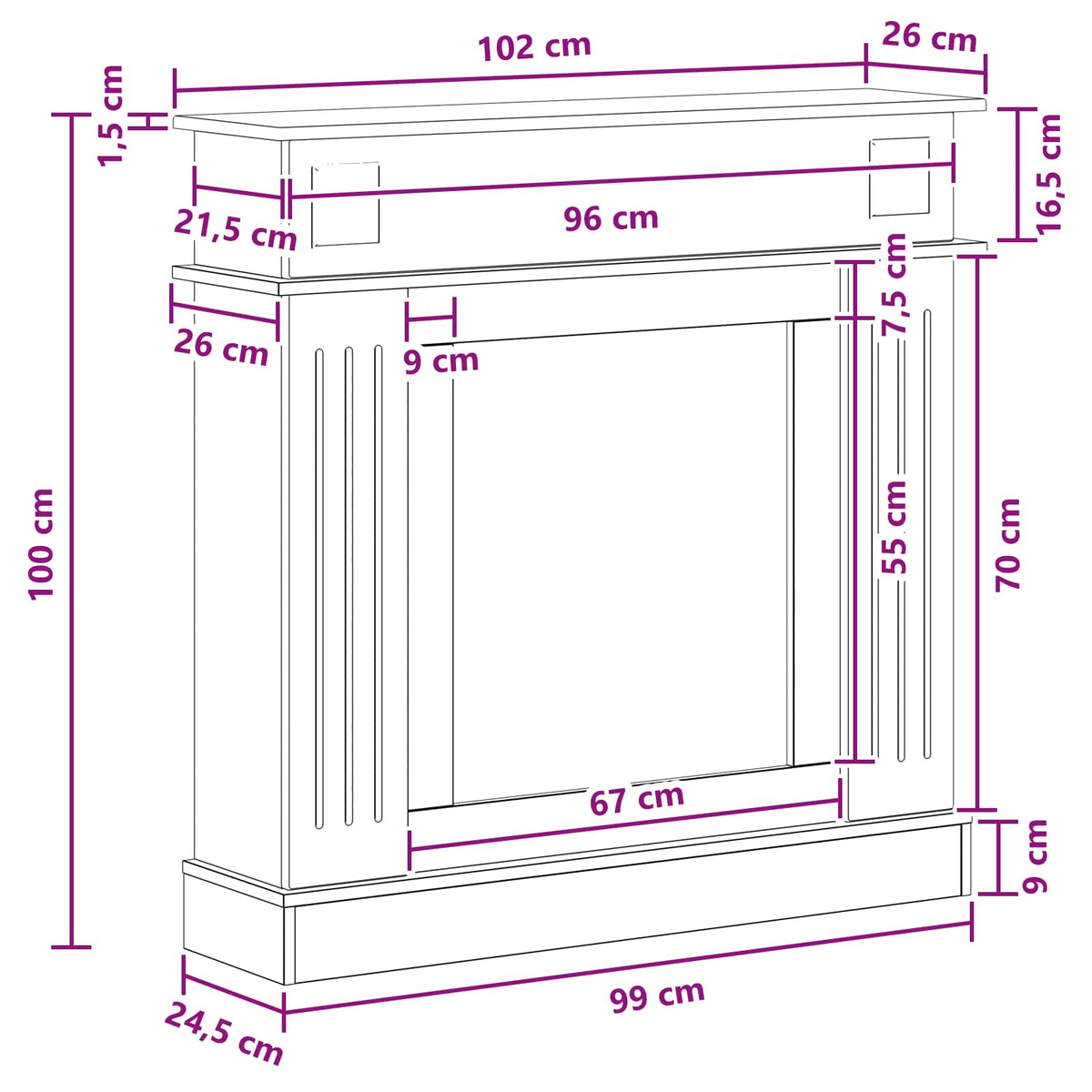 Haardomlijsting 102 X 26 X 100 Cm Bewerkt Hout
