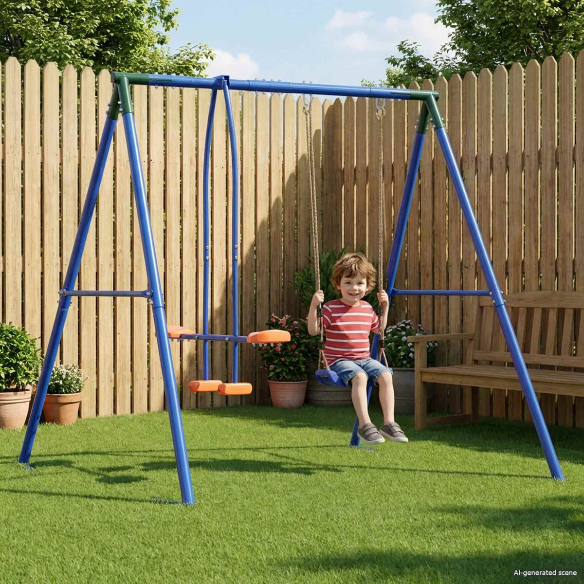 Buiten Schommelframe Met Glijbaan Voor Tot 3 Kinderen