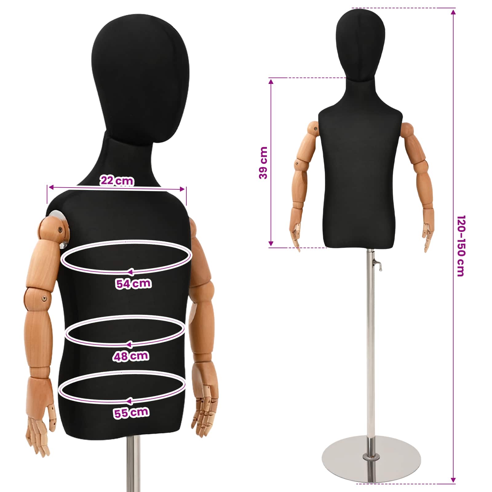 Verstelbare 120-150 Cm Mannequin Met Basis Uniseks Pp