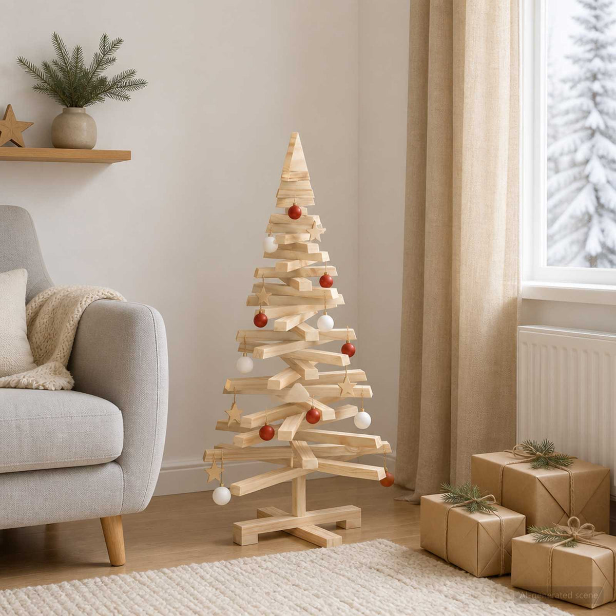 Houten Kerstboom Kotka 90 Cm Massief Grenenhout Natuurlijk