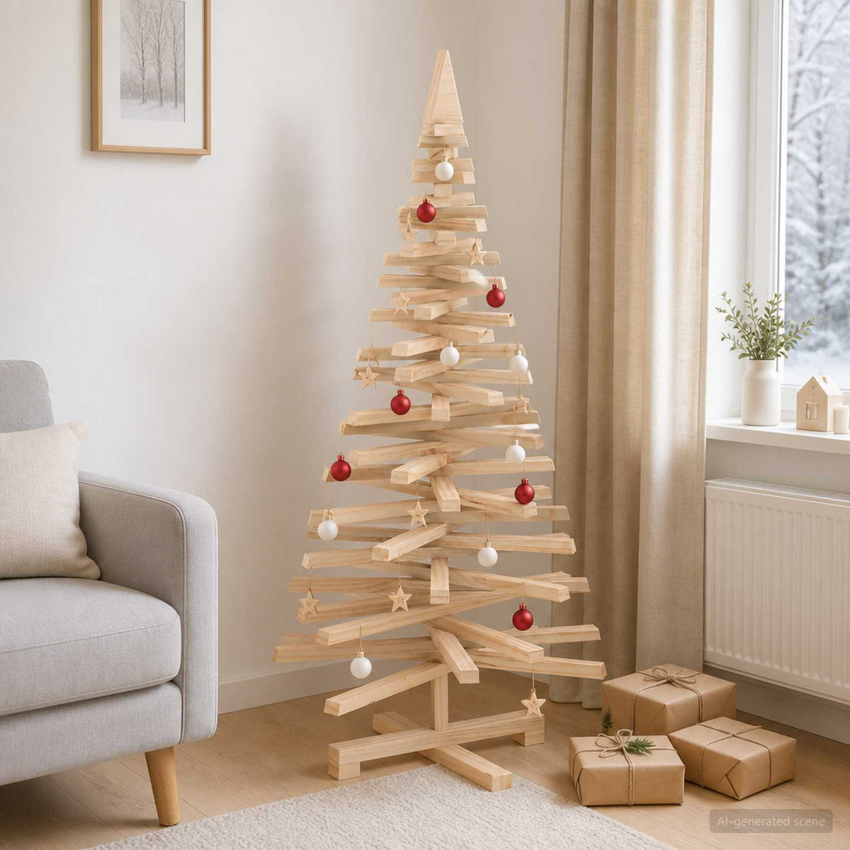 Houten Kerstboom Kotka 120 Cm Massief Grenenhout Natuurlijk
