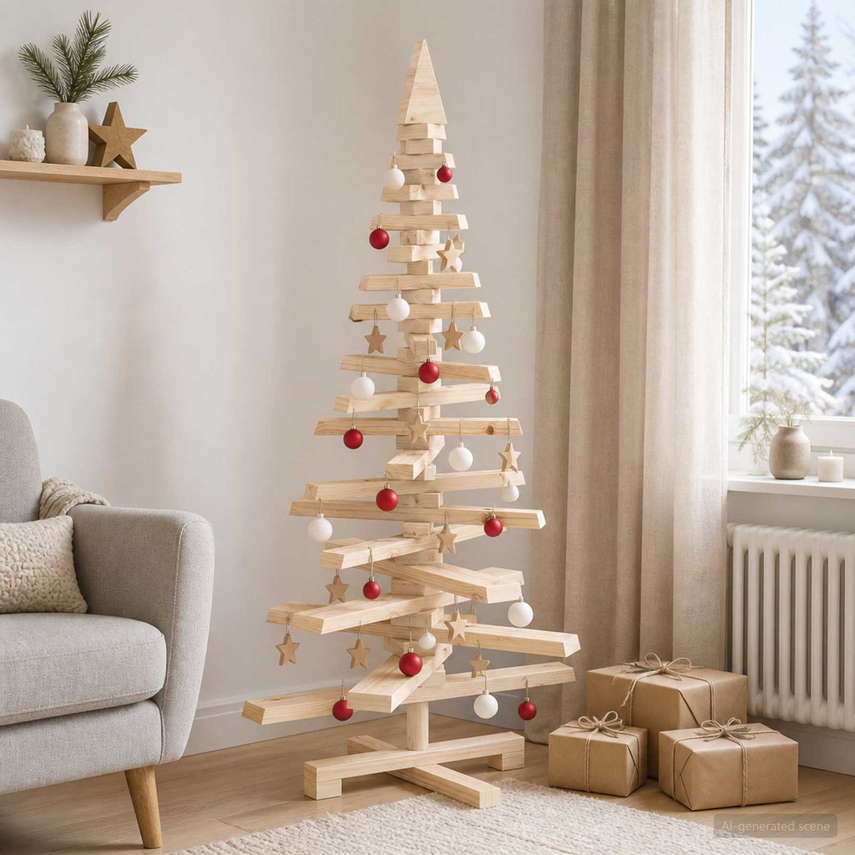 Houten Kerstboom Kotka 120 Cm Massief Grenenhout Natuurlijk