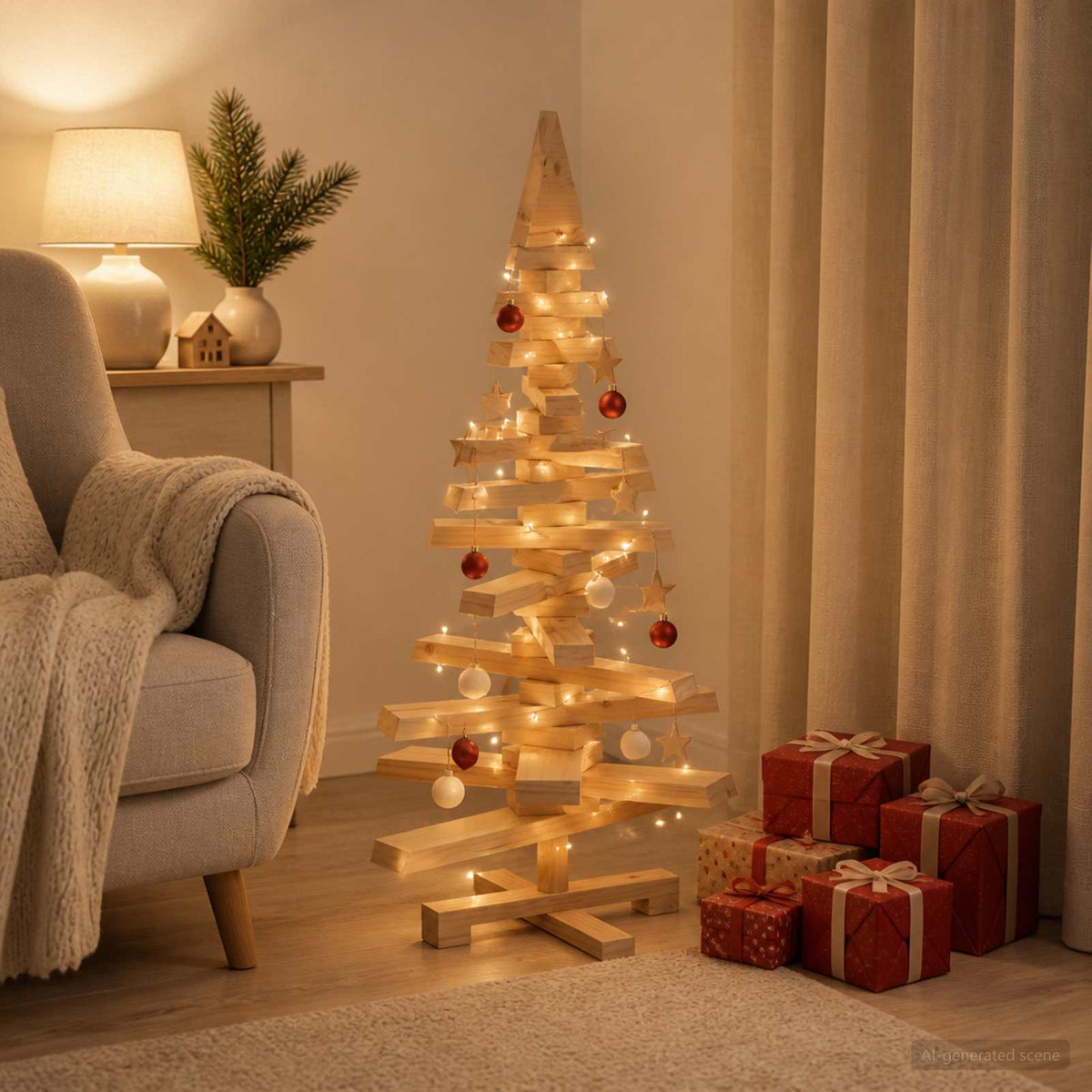 Houten Kerstboom Kotka 90 Cm Massief Grenenhout