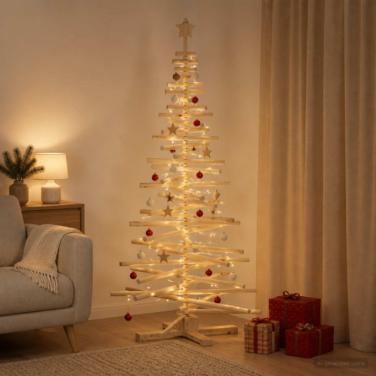 Houten Kerstboom Kotka 180 Cm Massief Grenenhout Natuurlijk