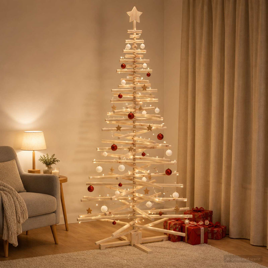 Houten Kerstboom Kotka 210 Cm Massief Grenenhout Natuurlijk — Default Title