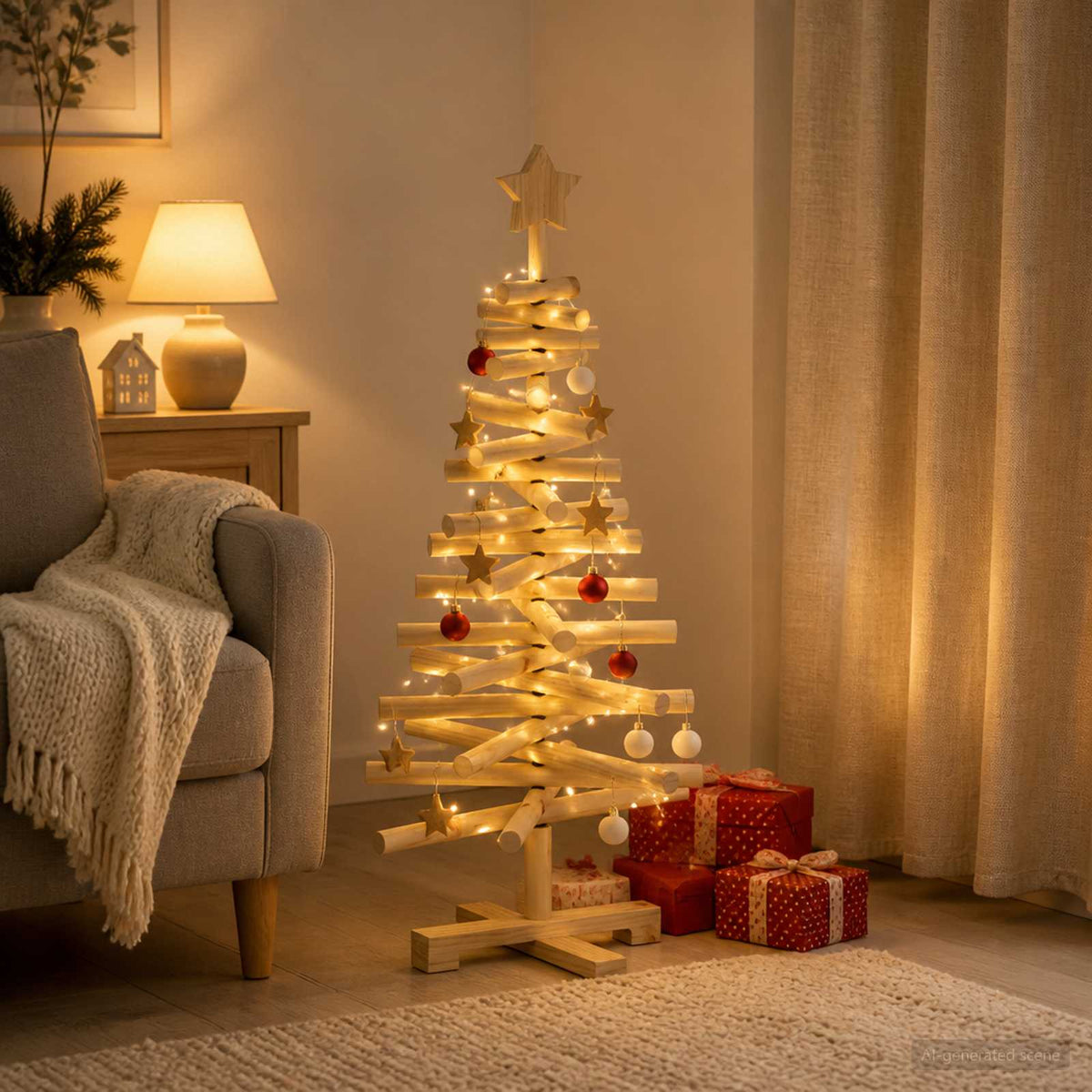Houten Kerstboom Kotka 90 Cm Massief Grenenhout Natuurlijk
