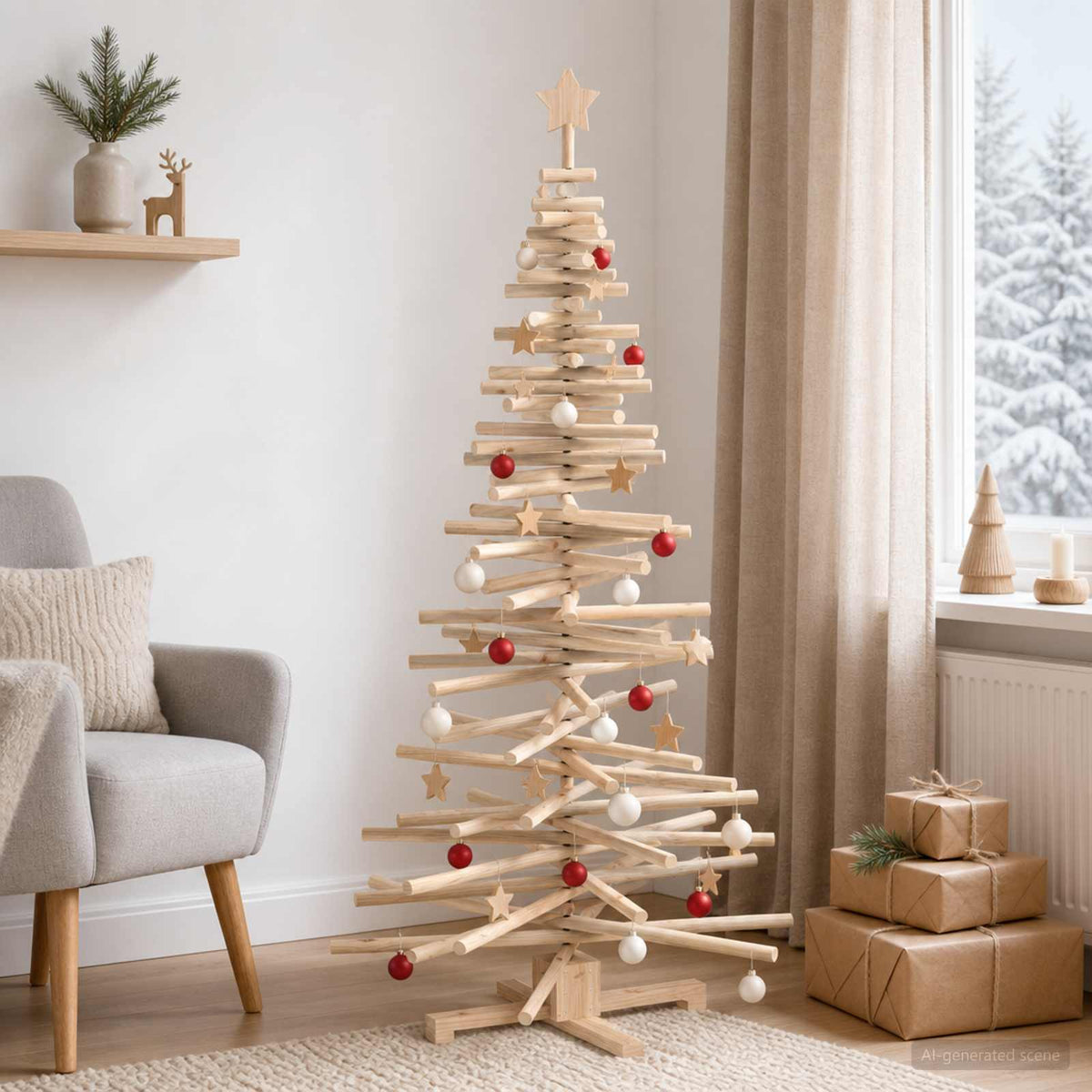 Houten Kerstboom Kotka 180 Cm Massief Grenenhout Natuurlijk