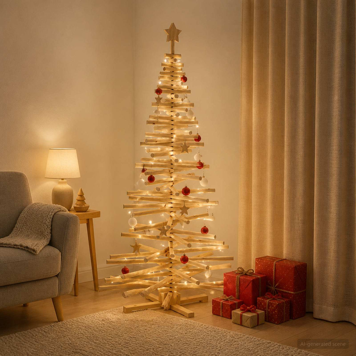 Houten Kerstboom Kotka 180 Cm Massief Grenenhout Natuurlijk