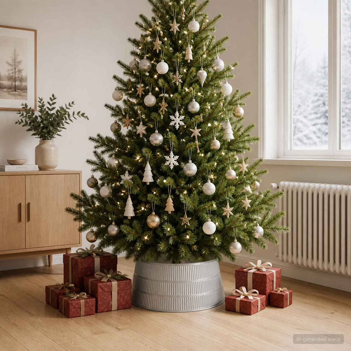 Kerstboomrok Kegelvormig Zilver Ø 56 X 25,5 Cm Kunststof