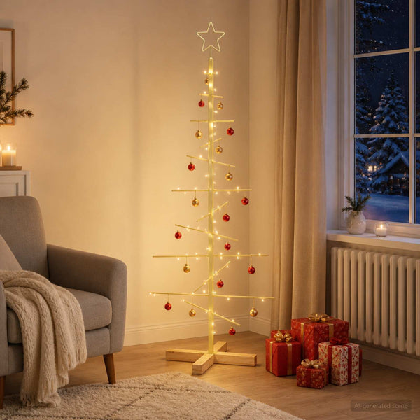 Kerstdecoratie Kerstboom Met Houten Basis Metaal