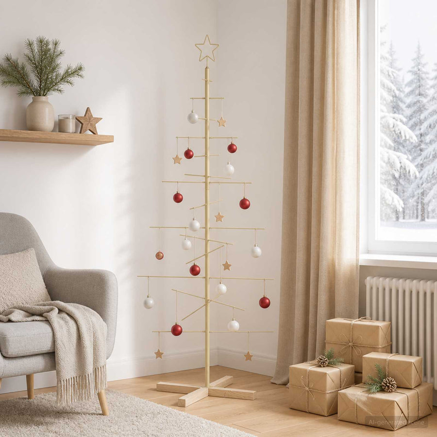 Kerstdecoratie Kerstboom Met Houten Basis Metaal — 150 cm / Goud / zonder LED