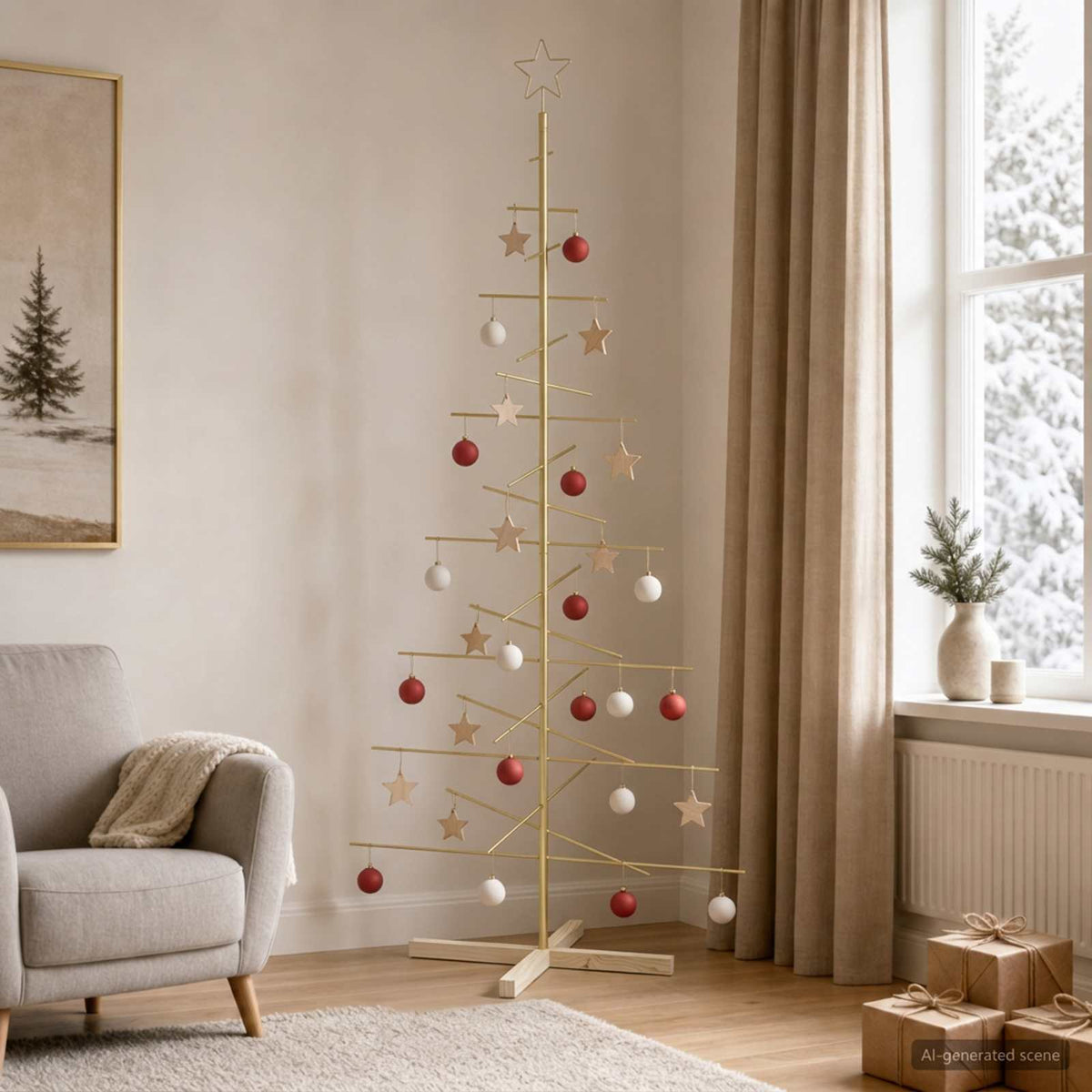Kerstdecoratie Kerstboom Met Houten Basis Metaal