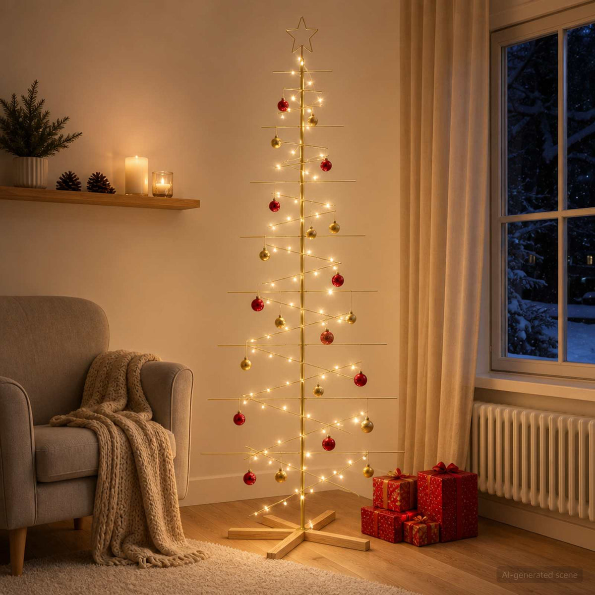 Kerstdecoratie Kerstboom Met Houten Basis Metaal