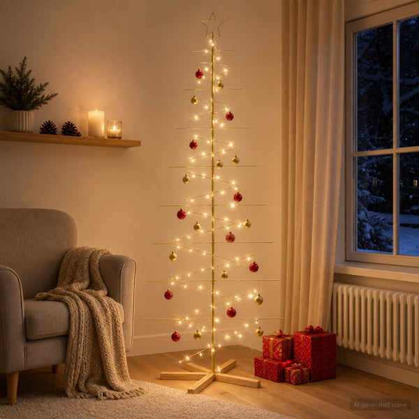 Kerstdecoratie Kerstboom Met Houten Basis Metaal