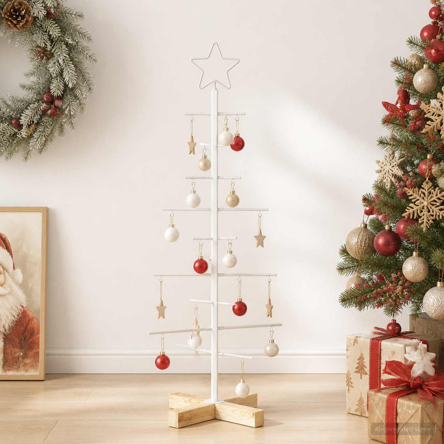 Kerstdecoratie Kerstboom Met Houten Basis Metaal — 90 cm / Wit / zonder LED