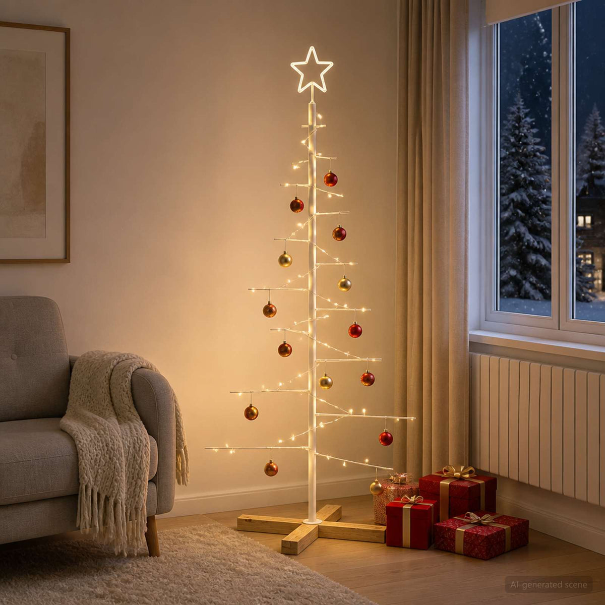 Kerstdecoratie Kerstboom Met Houten Basis Metaal