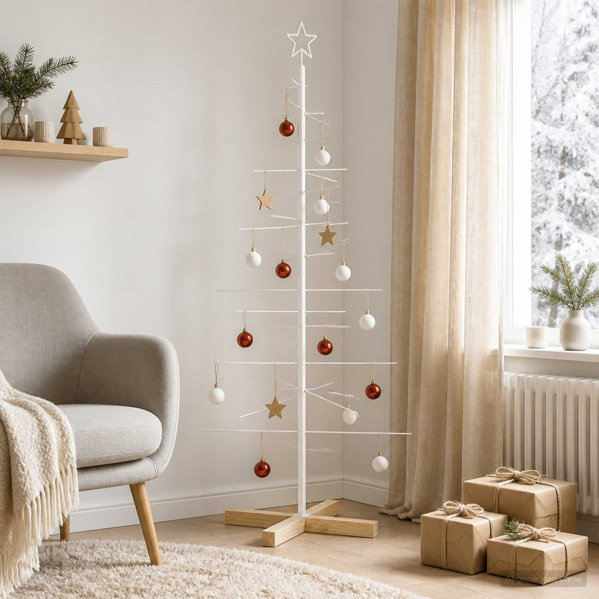 Kerstdecoratie Kerstboom Met Houten Basis Metaal