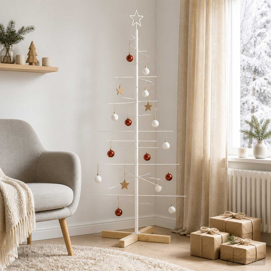 Kerstdecoratie Kerstboom Met Houten Basis Metaal — 150 cm / Wit / zonder LED