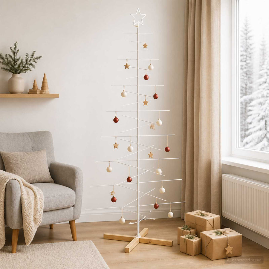 Kerstdecoratie Kerstboom Met Houten Basis Metaal — 210 cm / Wit / zonder LED