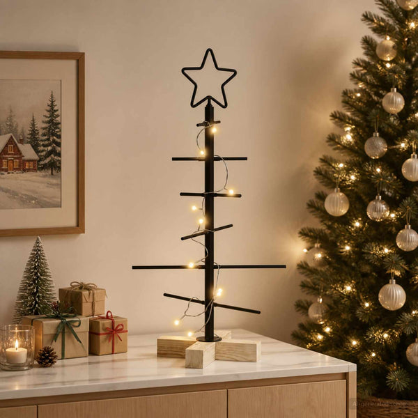 Kerstdecoratie Kerstboom Met Houten Basis Metaal