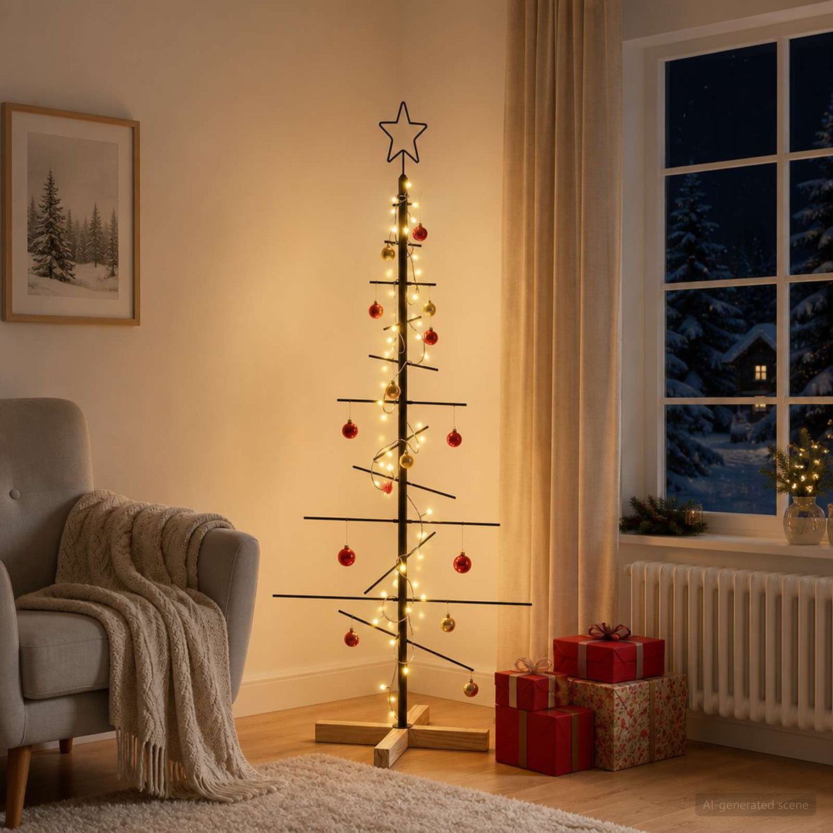 Kerstdecoratie Kerstboom Met Houten Basis Metaal