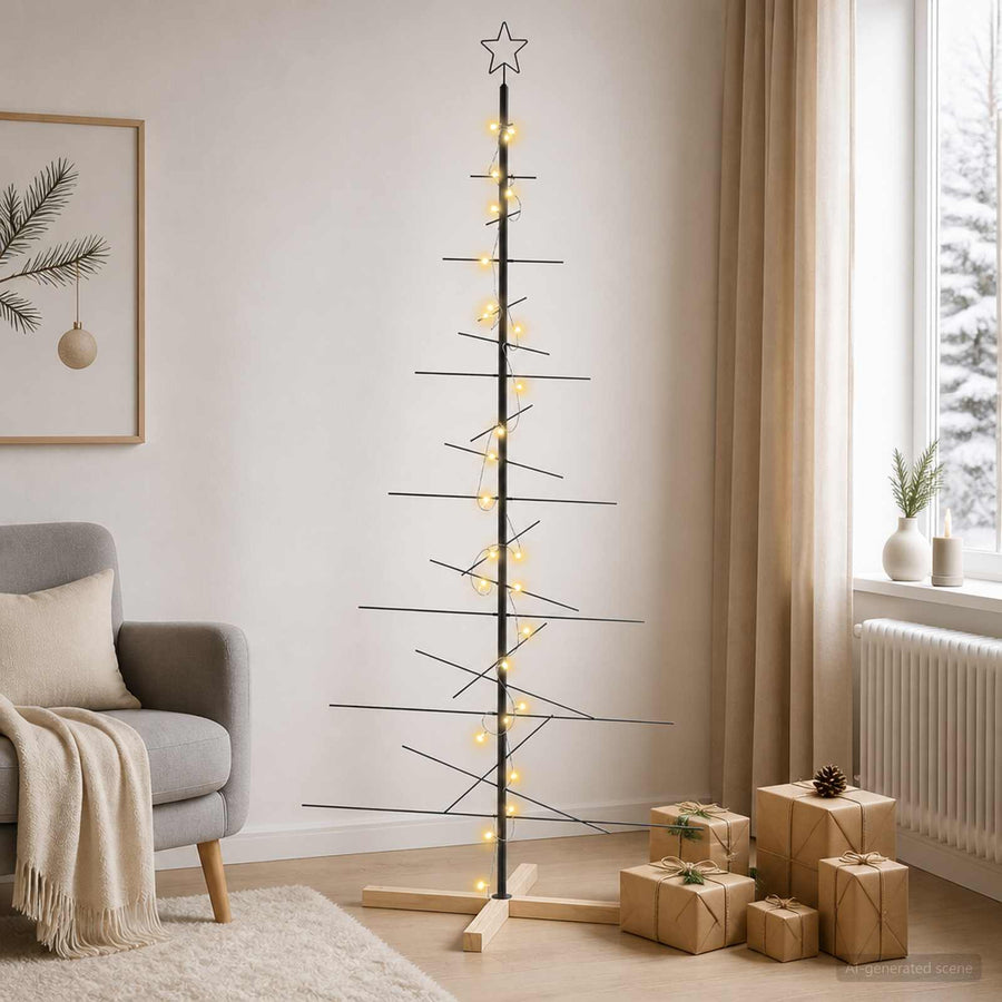 Kerstdecoratie Kerstboom Met Houten Basis Metaal — 180 cm / Zwart / met LED