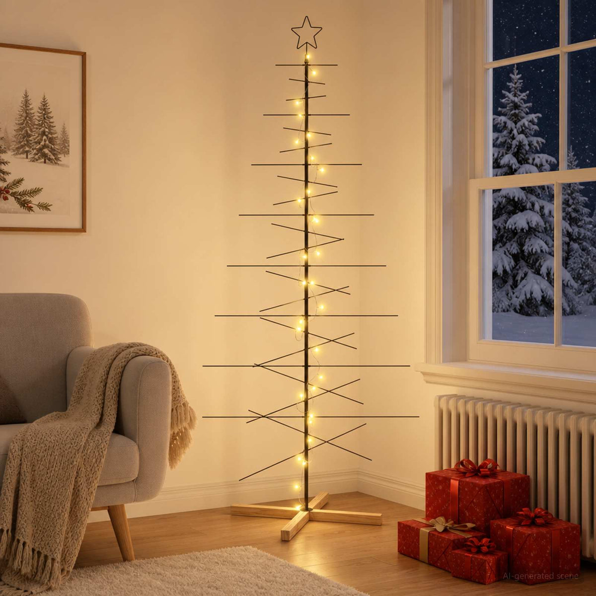 Kerstdecoratie Kerstboom Met Houten Basis Metaal