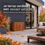 Cortenstaal airco ombouw, lineair, 110 x 50 x 80 cm — terras