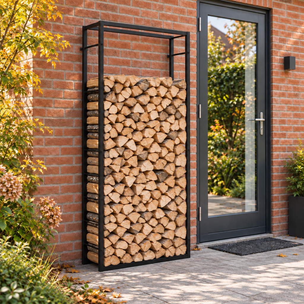 Haardhoutrek staal mat – 80 x 28 x 222 cm / Zwart