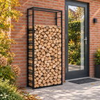 Haardhoutrek staal mat – 80 x 28 x 222 cm / Zwart