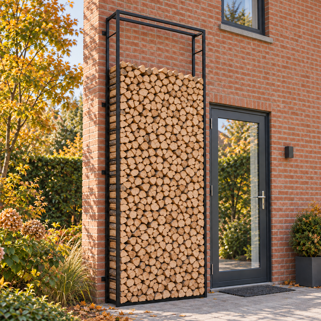 Haardhoutrek staal mat – 110 x 28 x 312 cm / Zwart