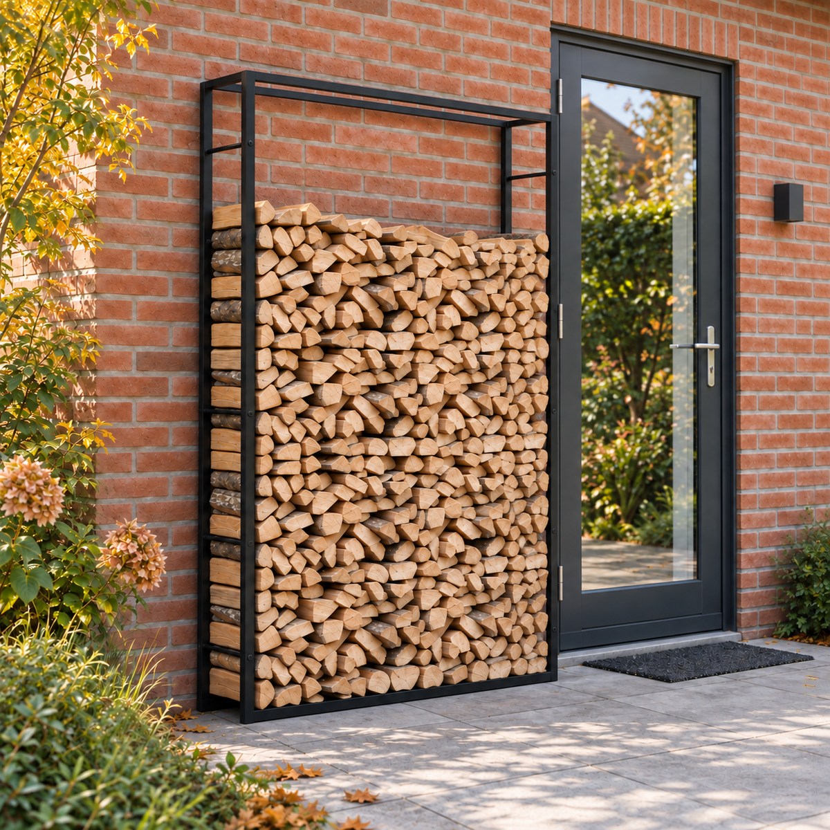 Haardhoutrek staal mat – 110 x 28 x 214 cm / Zwart
