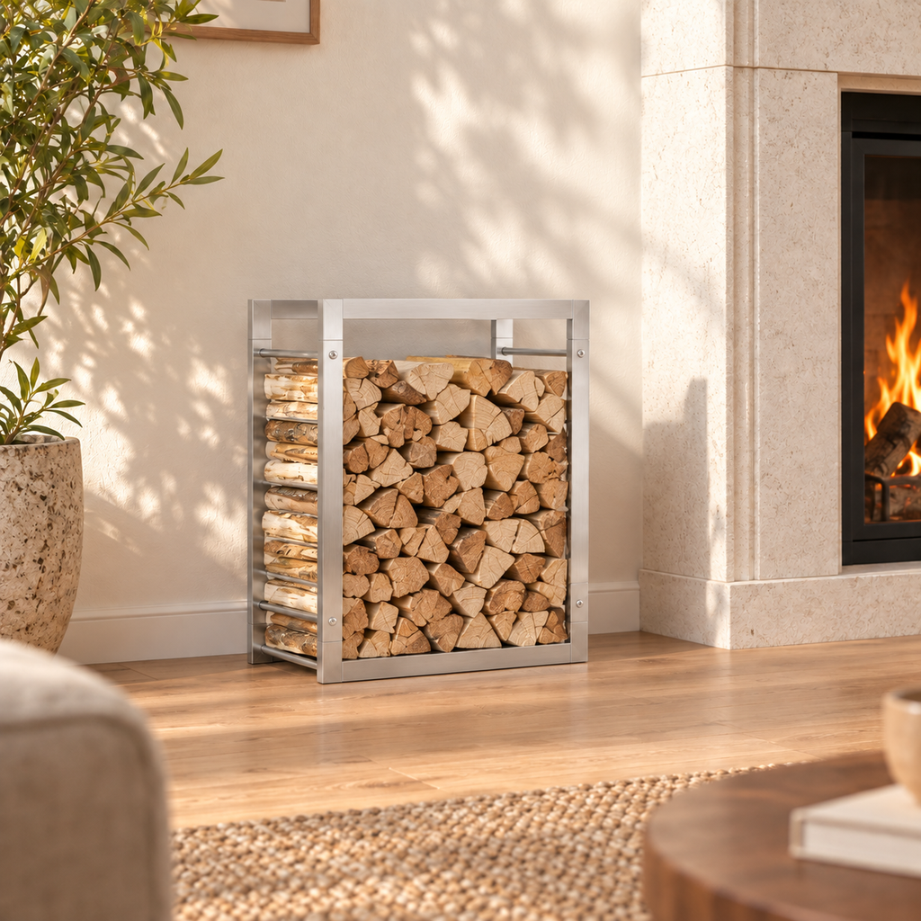 Haardhoutrek staal mat – 50 x 28 x 56 cm / Zilver