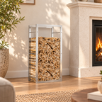 Haardhoutrek staal mat – 50 x 28 x 94 cm / Zilver