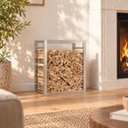 Haardhoutrek staal mat – 80 x 28 x 86 cm / Zilver