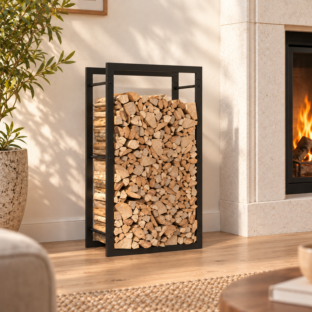 Haardhoutrek staal mat – 50 x 28 x 94 cm / Zwart