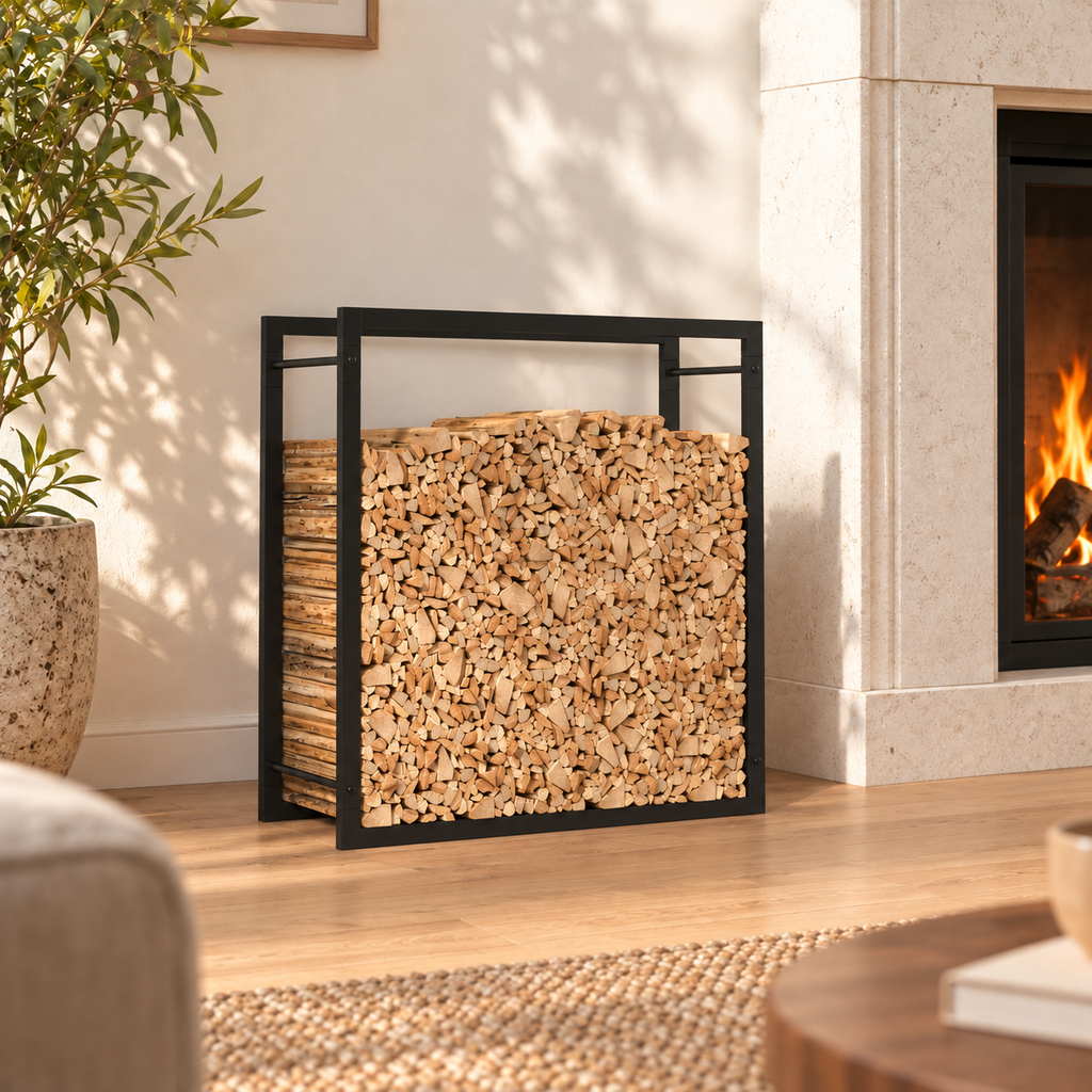 Haardhoutrek staal mat – 80 x 28 x 86 cm / Zwart